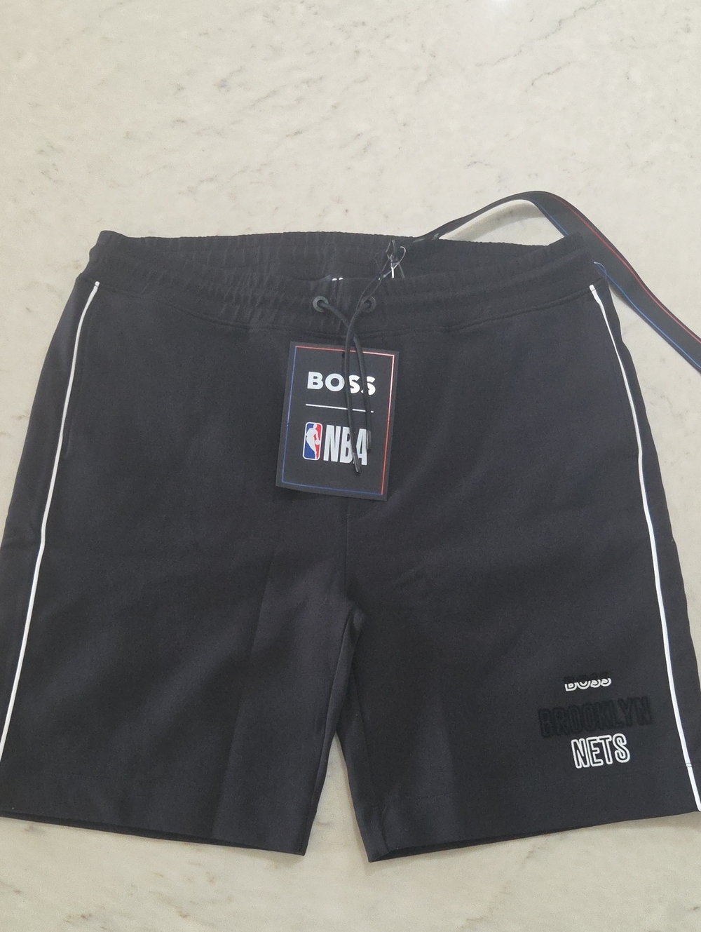 BOSS Black Men’s Athletic Shorts with White Piping